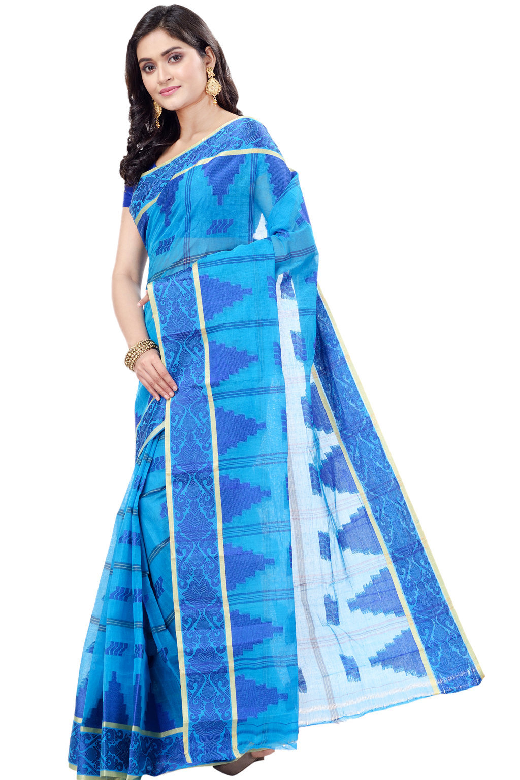 Blue Pure Cotton Kamala Desiging Tant Saree (227)